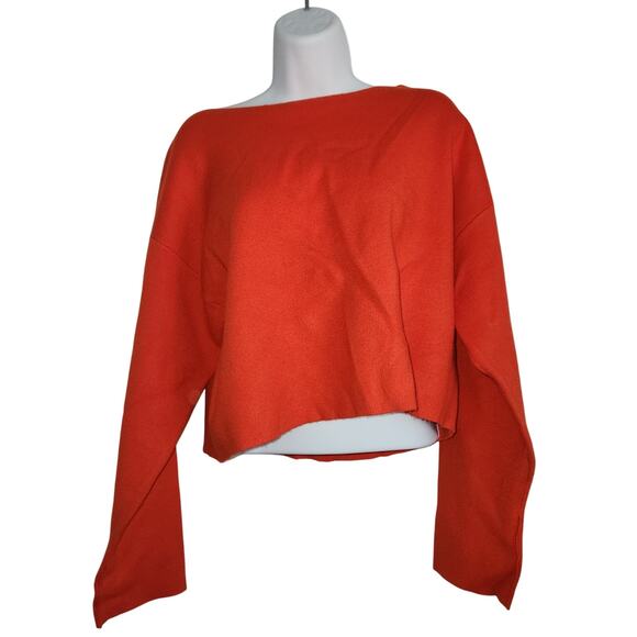 EUC Zara Blood Orange Red Bow Tie Back Cropped Sweater Sz S - Picture 1 of 4